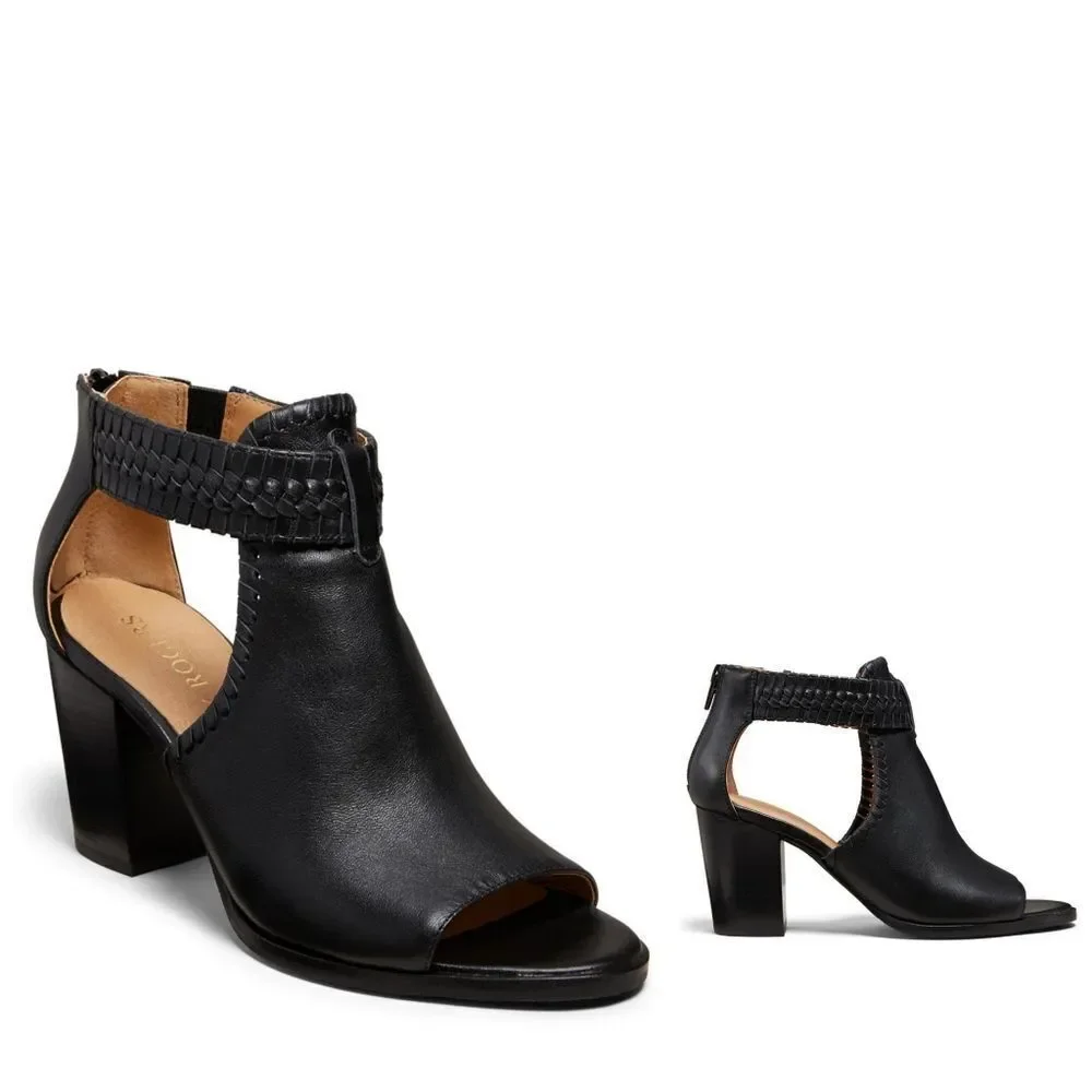 New! JACK ROGERS Women's Tinsley Leather Open-Toe Bootie Sandals Shoes Black